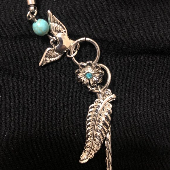 Silver and turquoise necklace with charms - Picture 3 of 4